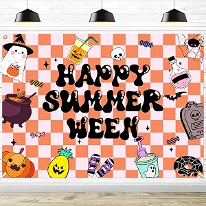 Summerween Backdrop Banner - Happy Summerween Decorations, Halloween in Summer, 7 x 5 ft
