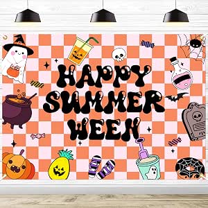 Summerween Backdrop Banner - Happy Summerween Decorations, Halloween in Summer, 7 x 5 ft