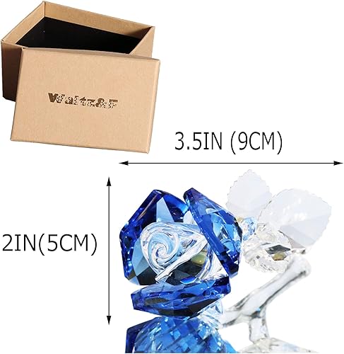 Miniatura 2 de Waltz&F Estatua coleccionable de pisapapeles de cristal de rosa, flor de cristal, adorno de mesa de boda, rosa azul