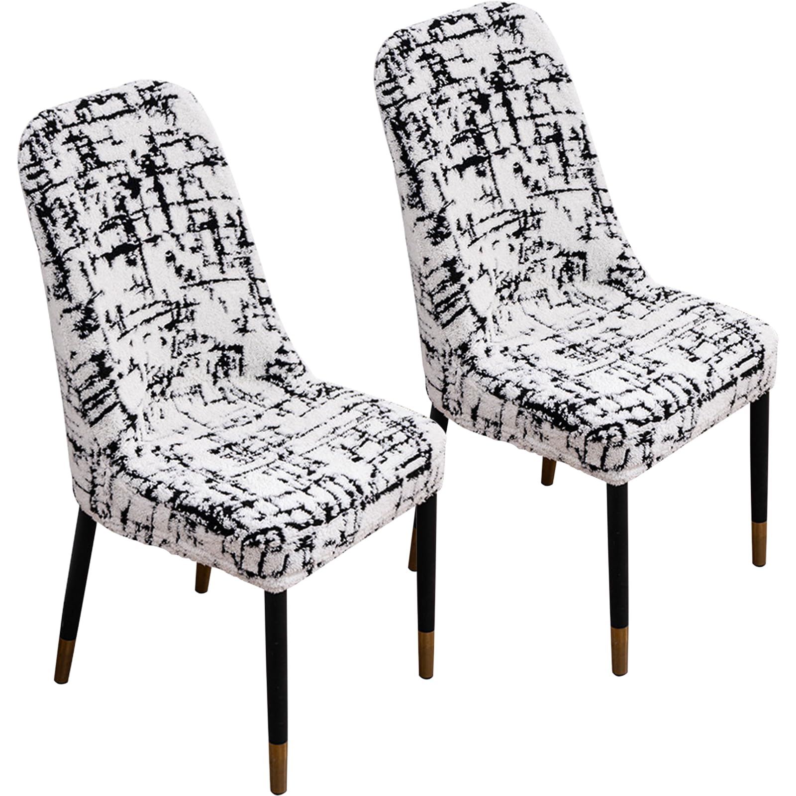 Betylifoy Dining Chair Covers Slipcovers Set of 2, Black White High Back Chair Covers Plush Chair Covers Stretch Removable Washable Dining Chair Protector for Dining Room Kitchen Restaurant Hotel — image 1