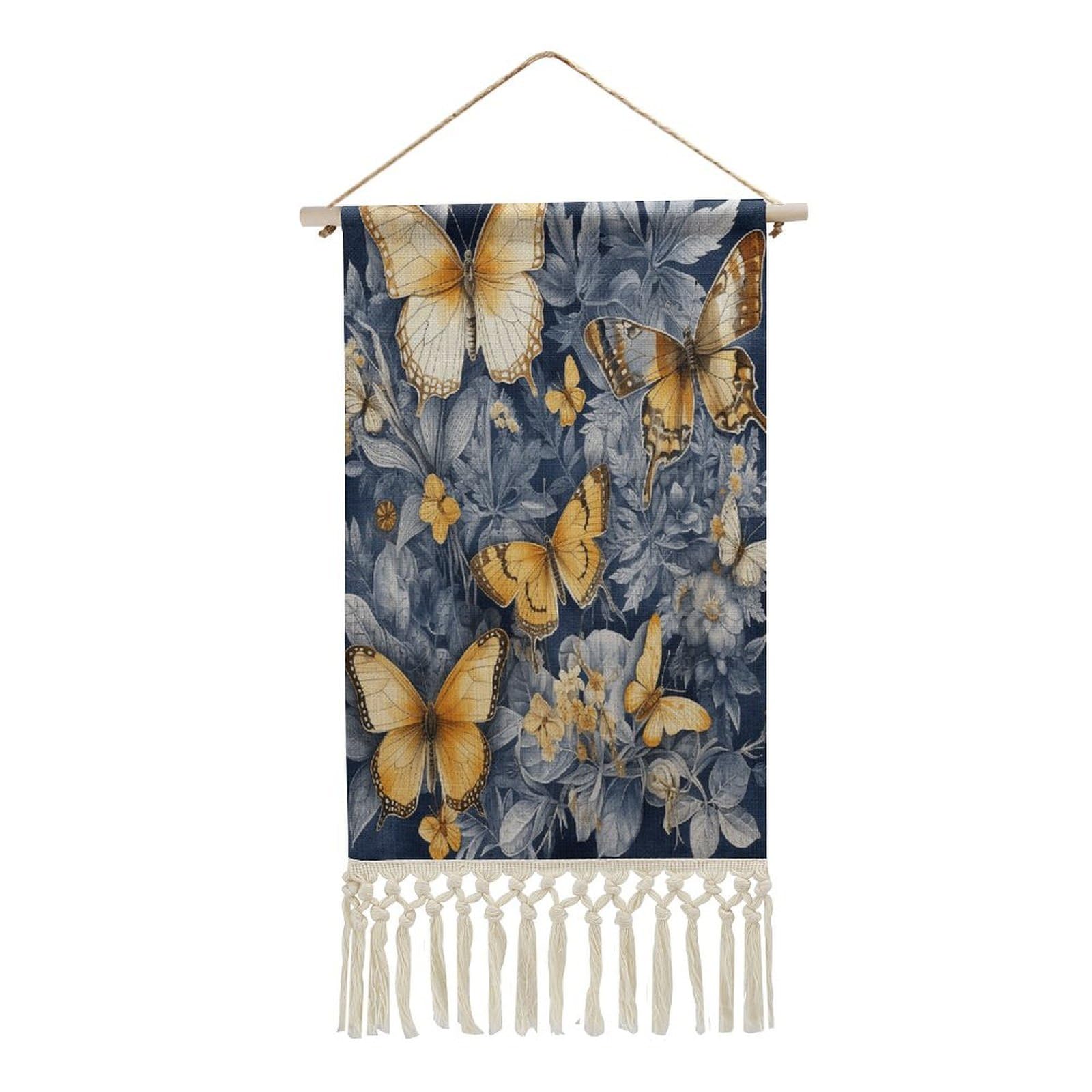 Adfgyerh Style Several Species Of Butterflies Tapestry With Tassels Cotton And Linen Hanging Posters, Wall Art For Travel Gift, Wall Tapestry For Office Home Decor Bedroom Living Room Decor