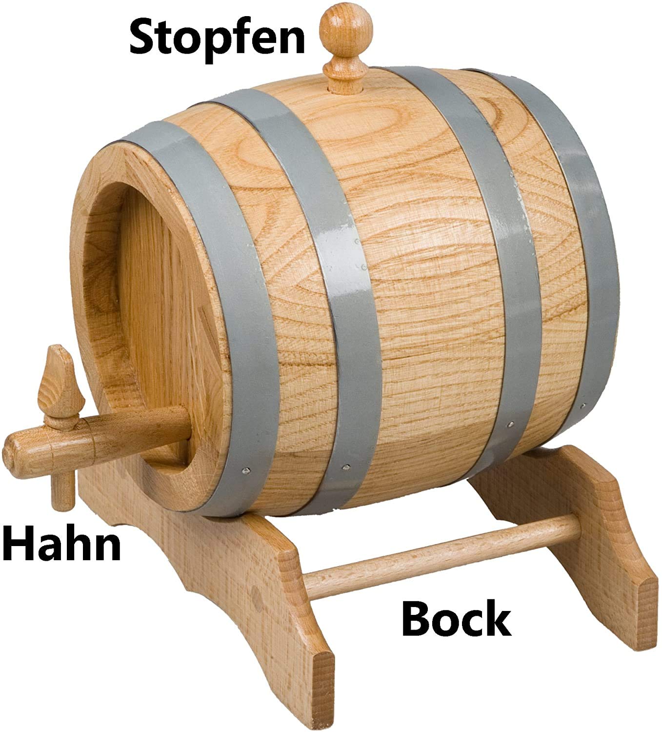 Lot de 3 fûts en chêne de 5 litres - Pour vin, whisky et eau-de-vie - Fabriqué à la main en UE - Avec instructions (français non garanti) - robinet, bouchon et tréteau - Petit tonneau en bois - 27 x