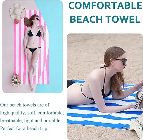 Miniatura 3 de Juego de 2 toallas de playa de gran tamaño a rayas con bandas de toalla extra grandes, grandes, suaves, superabsorbentes, toallas de natación para