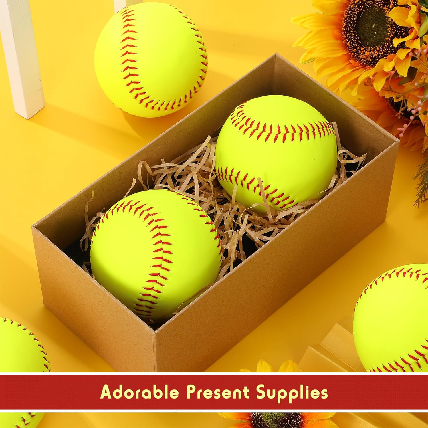 Lewtemi 11" Softballs Official Size and Weight - Yellow Leather Covered Slowpitch and Fastpitch Training Balls for Youth Practice Games and Drills for Teams and Beginners