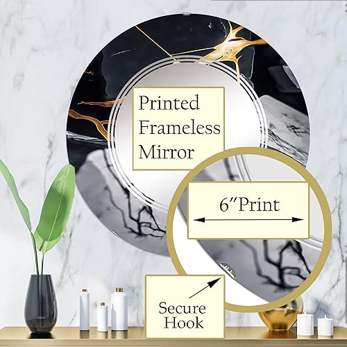 Miniatura 3 de Abstract Geode Gold Marble II - Espejo de tocador, espejos de baño, espejos de pared para sala de estar, dormitorio, espejo redondo, grande, 24 x 24