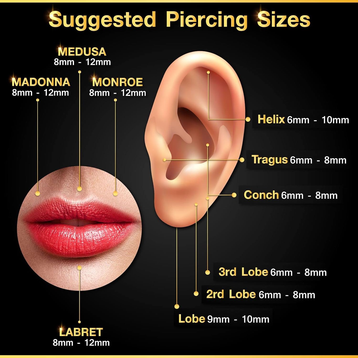 2PCS Surgical Steel Labret 16g 5/16 8mm 3mm Crystal Half Ball Monroe Tragus Cartilage Earrings Piercing Jewelry Pick Size - Image 6