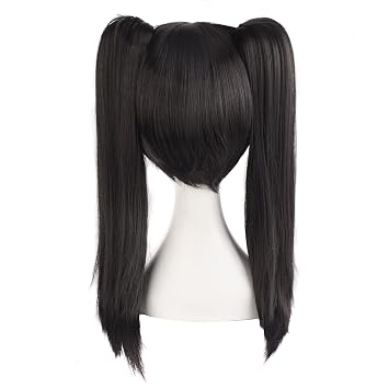 MapofBeauty 20 Inch/50cm Double Tail Straight Hair Cosplay Wigs(Black)