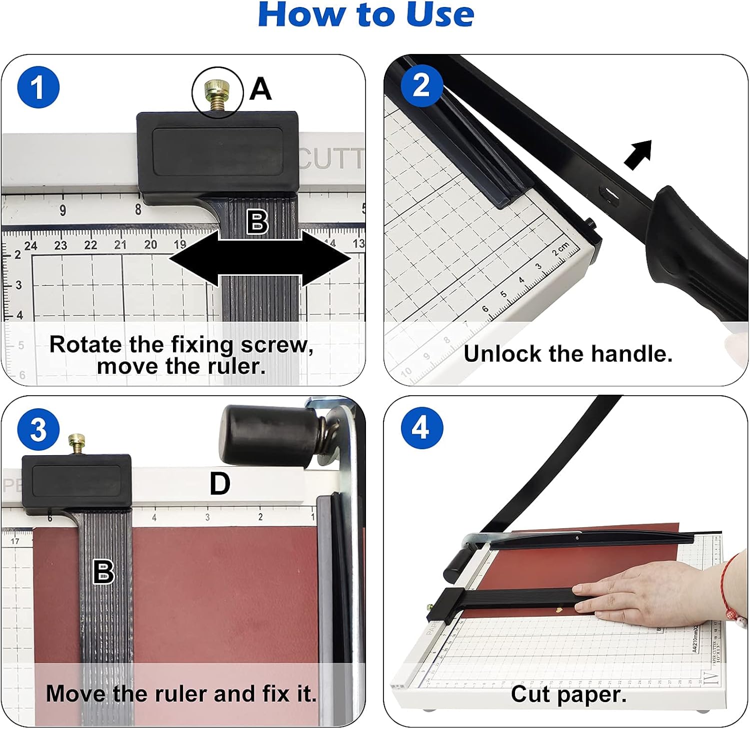 12 inch Paper Trimmer Guillotine Heavy Duty Cutter with Automatic Safeguard A4-B7 Gridded Board for Craft, Label, Photo at Home Office (Ivory White, 12 inch) : Office Products