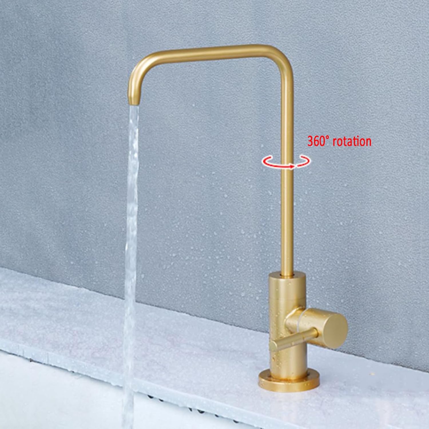 Water Filter Taps, Single Cooling 360°Rotation Drinking Water Tap with Push Lever, Single Handle Sink Tap,Golden B