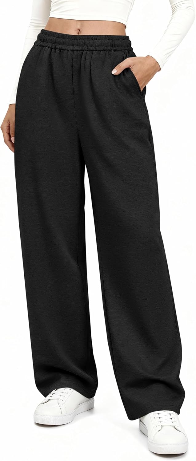 KIRUNDO Sweatpants Women 2025 Fall Baggy Wide Leg Lounge Pants Casual Elastic High Waisted Workout Joggers with Pockets