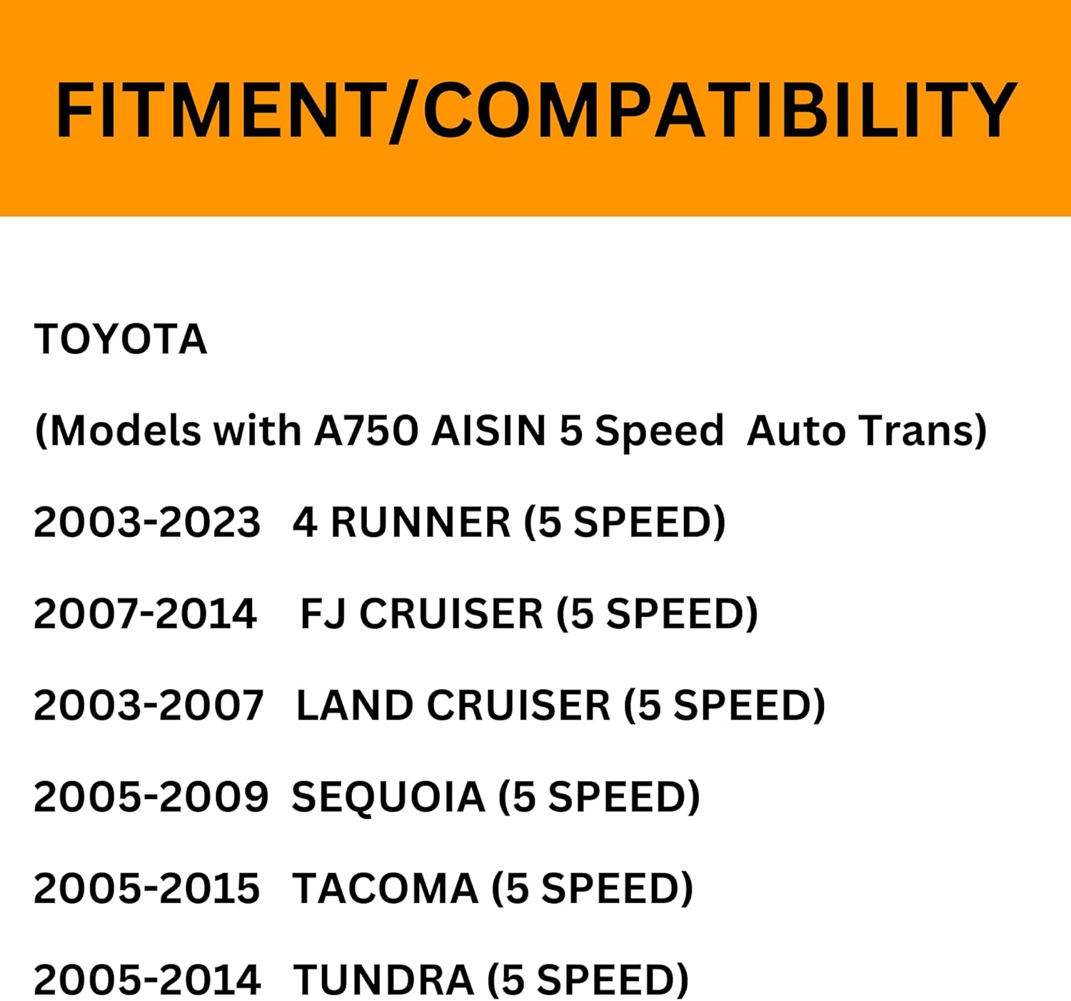 Auto Transmission (5 Speed) Fluid Filter Kit compatible with Toyota 4Runner Tacoma Tundra (A750 Trans)