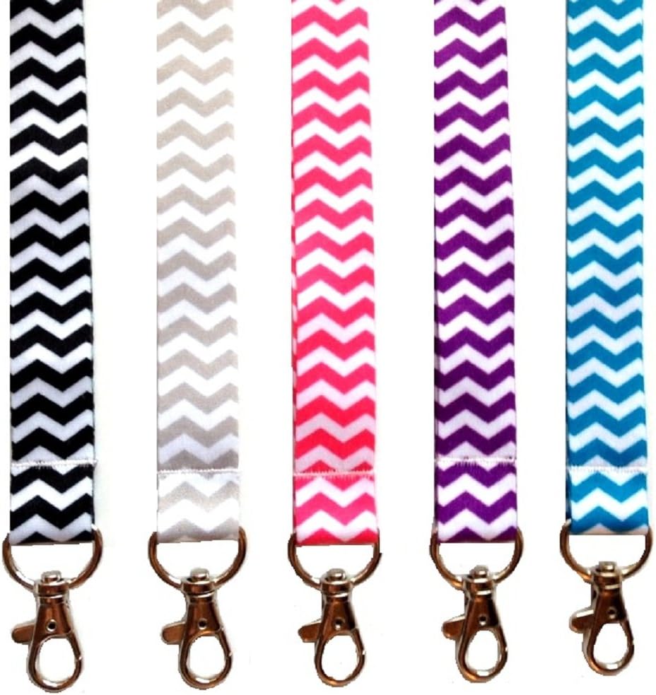 Pack of 5 Chevron Lanyard Id Badge Holder Key Chains