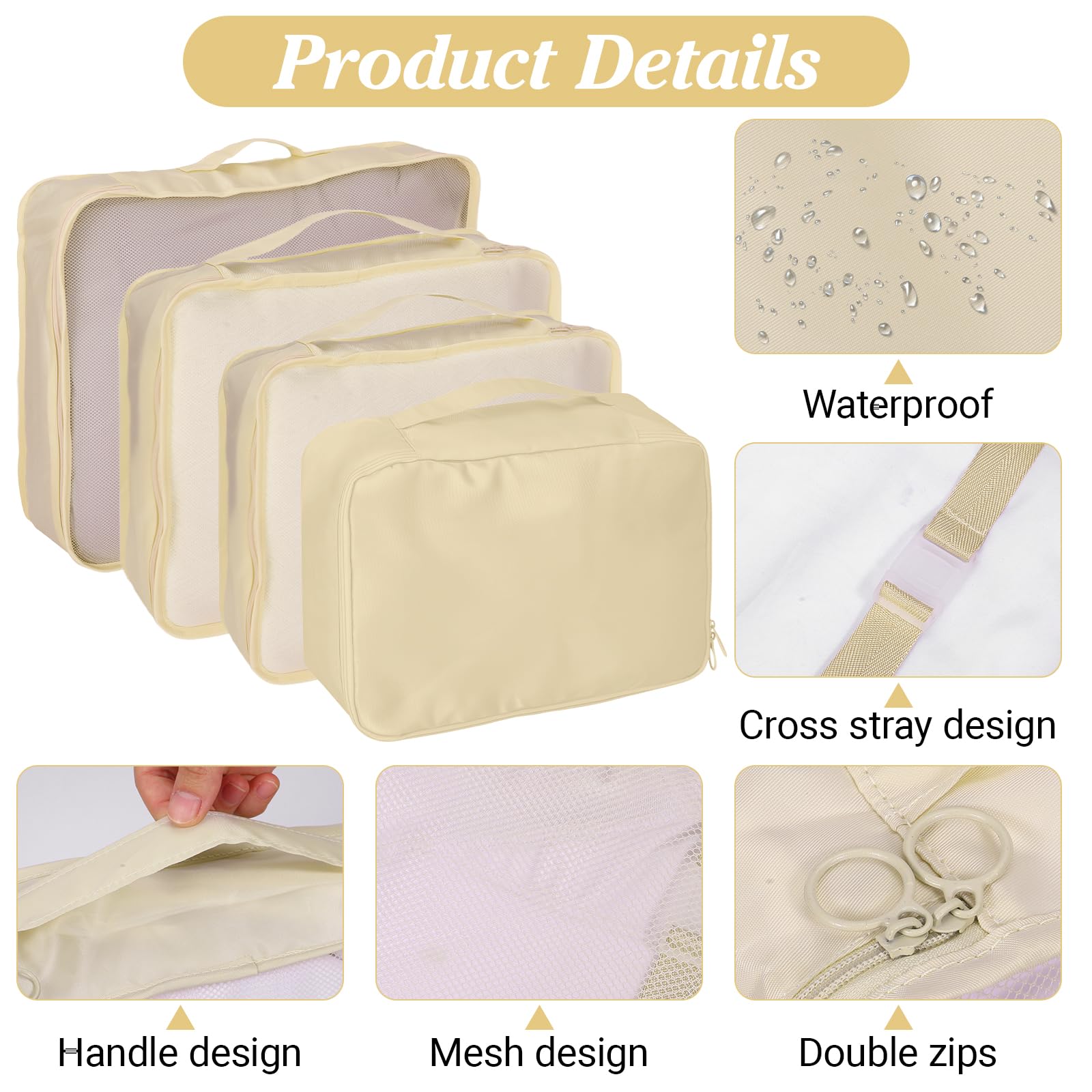 Zorplex Set di Organizer per Valigia, 10 Pezzi, Packing Cubes Salvaspazio per Abbigliamento, Cosmetici, Scarpe e Accessori da Viaggio (Beige)