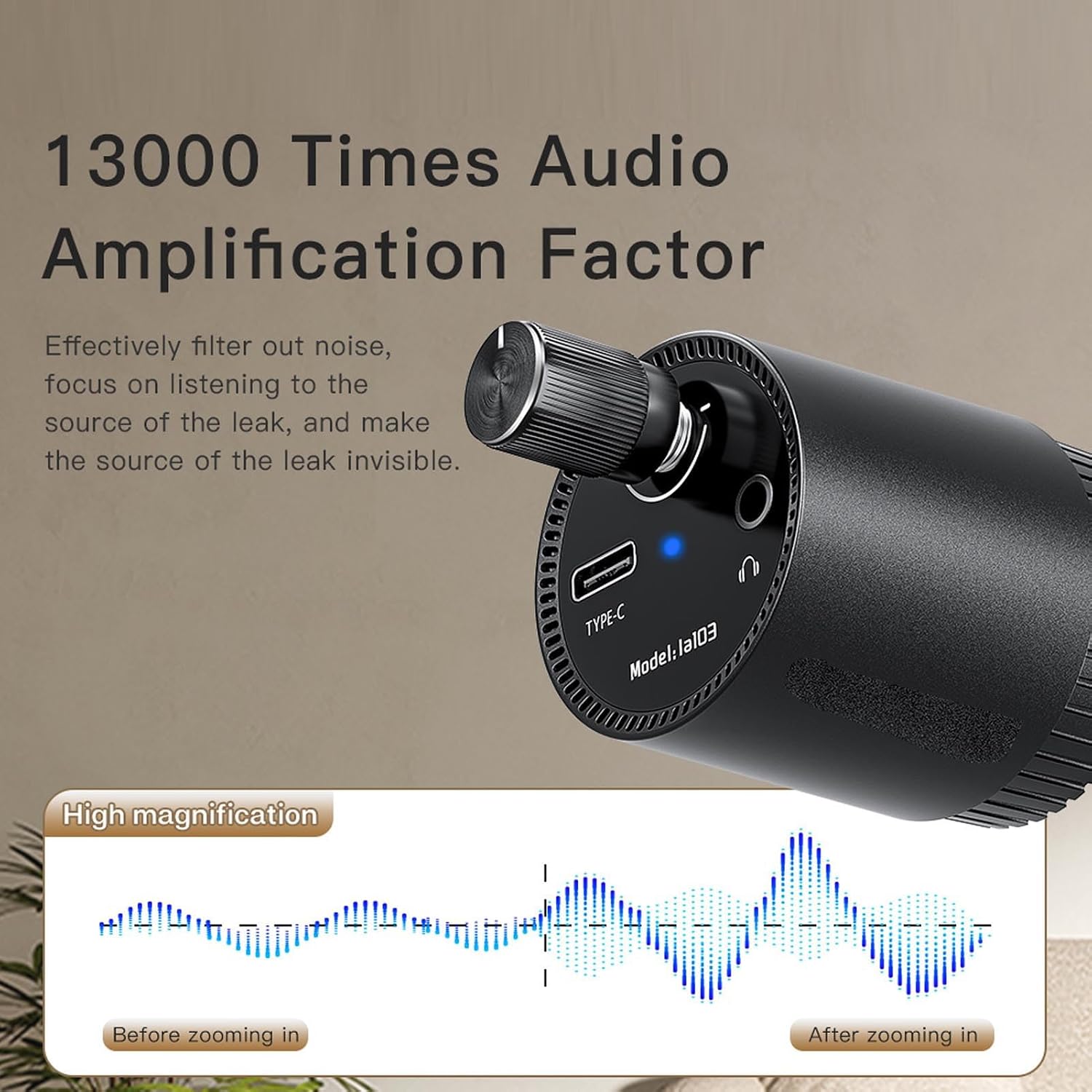 Garosa Water Pipe Leak Detector, Advanced High Sensitivity Sound Amplification Leak Finder for Walls Floors ABS Rechargeable 13000X Audio Amplifier with Headphones 1 Pack