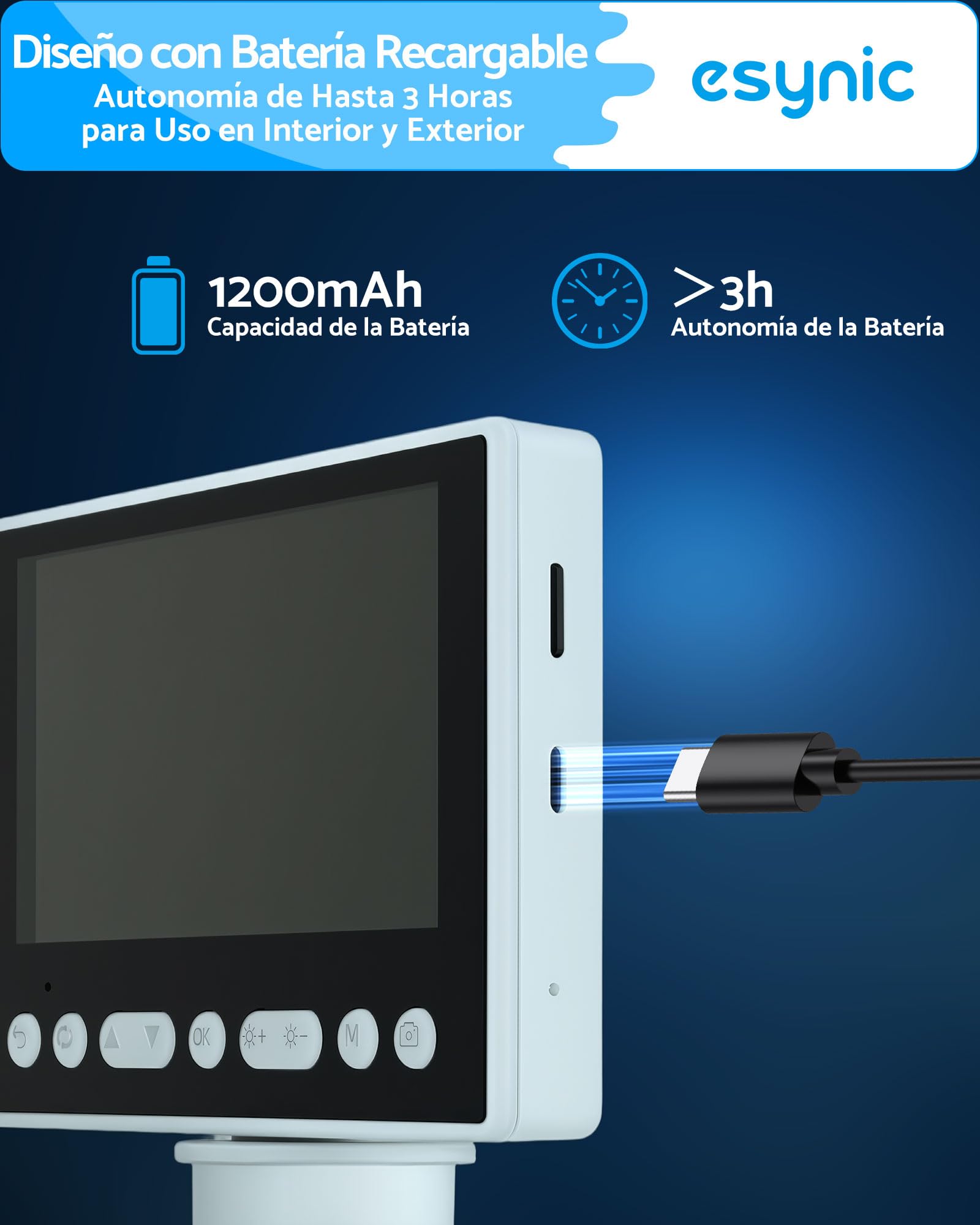 eSynic Microscopio Digital con Pantalla de 4.5'' Microscopio Portátil 1080P 5X-1000X con Luz LED Doble Soporte Ajustable Microscopio Recargable con 32GB para Reparación Soldadura PCB Monedas Educación