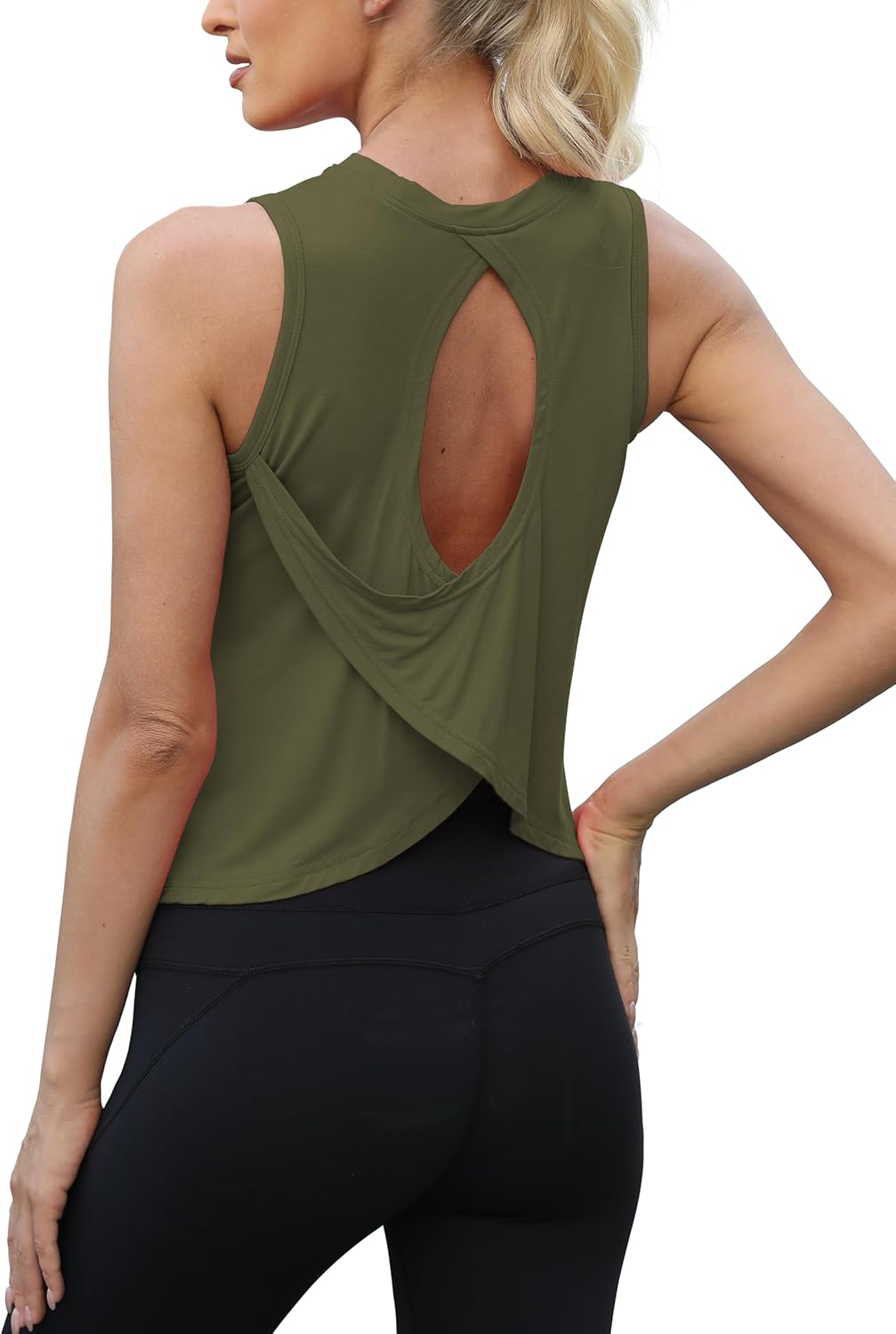 Mippo Wokout Tops for Women Open Back Athletic Gym Tank Backless Shirts Running Crop Tops Loose Fit