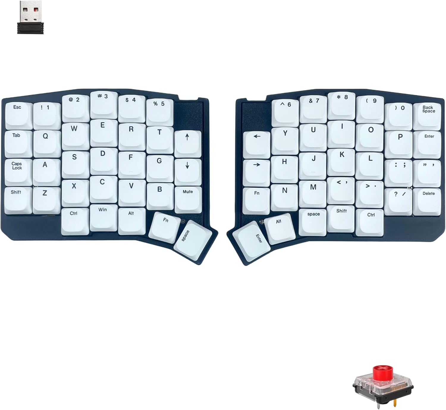 2.4G Wireless Choc Sofle Split Low Profle Ultrathin Mechanical Keyboard, Hot-Swappable, Compact 60% Layout,Ergonomic Design,Kaih Low profle Switch,PBT Keycaps (Black-W)