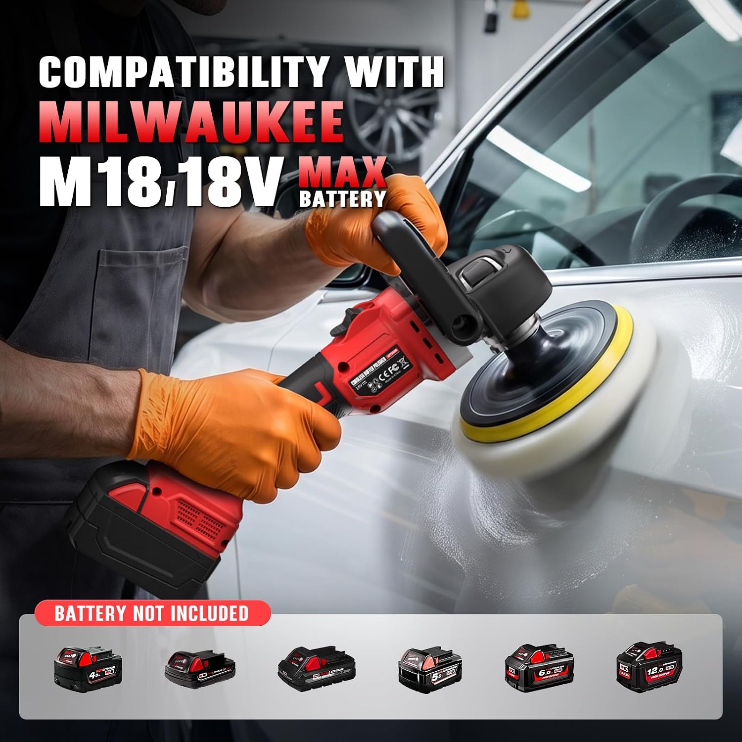 Rotary Buffer Polisher Kit for Milwaukee 18V/M18 Battery (Tool Only) | BRUSHLESS MOTOR, 6 VARIABLE SPEED, ROTARY POLISHING, DAUL PAD VERSATILITY, THREE-HANDLE GRIP