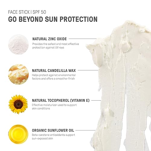 Miniatura 4 de Raw Elements Face Stick SPF 50 - Protector solar mineral totalmente natural, seguro para arrecifes, resistente al agua, protección UVA/UVB de amplio