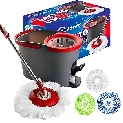 Simpli-Magic 79349 Spin Cleaning System with 3 Microfiber Mop Heads, Standard