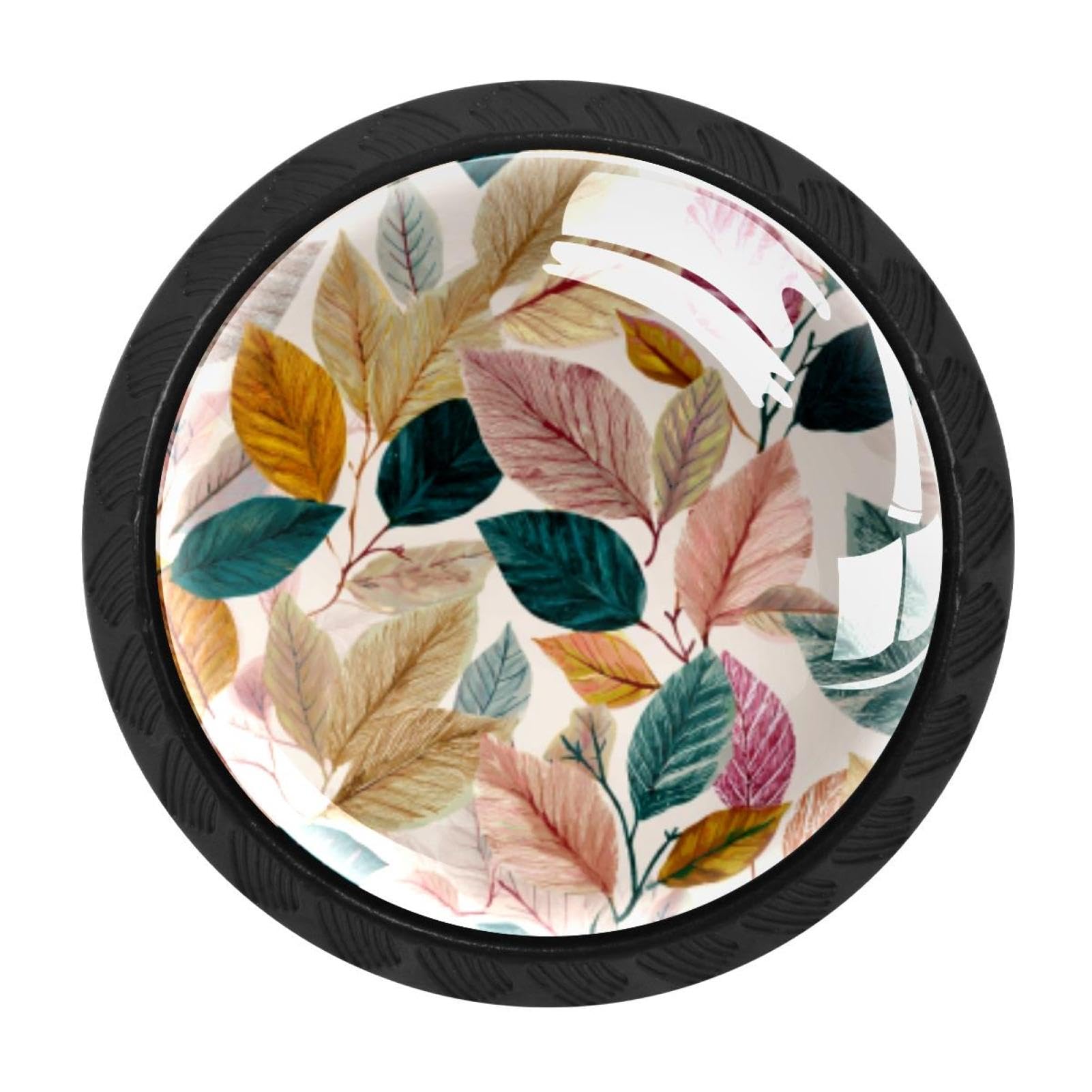 CHENZZZZ 4PCS Boho Floral Leaves (5) Dresser Knob Round Glass Drawer Knobs Pulls Cabinet Handle for Home Kitchen Office Bathroom Wardrobe Cupboard