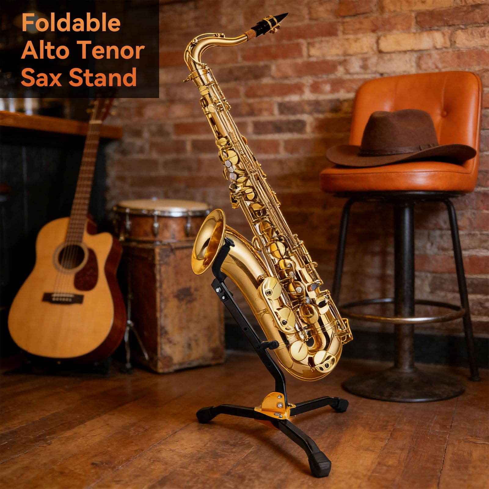 Support de saxophone, trépied pliable et réglable en métal support portable pour saxophone avec base triangulaire pour accessoires d'instruments de musique