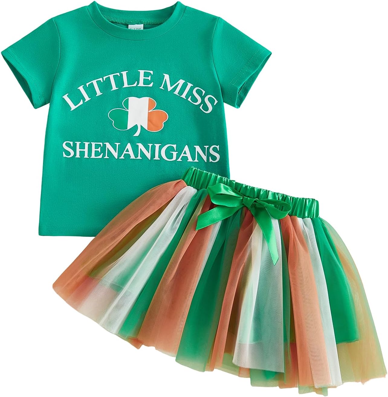 Toddler Baby Girl St Patricks Day Outfit Short Sleeve Clover Letter Print Shirt and Tulle Skirt Set Irish Clothes