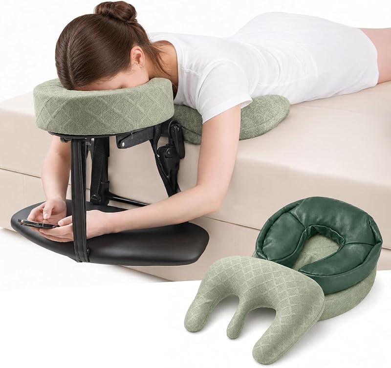 Apoio de cabeça para cama Cxgros com suporte facial, almofada de espuma viscoelástica e prateleira para braços — Conjunto com prateleira e almofada de suporte