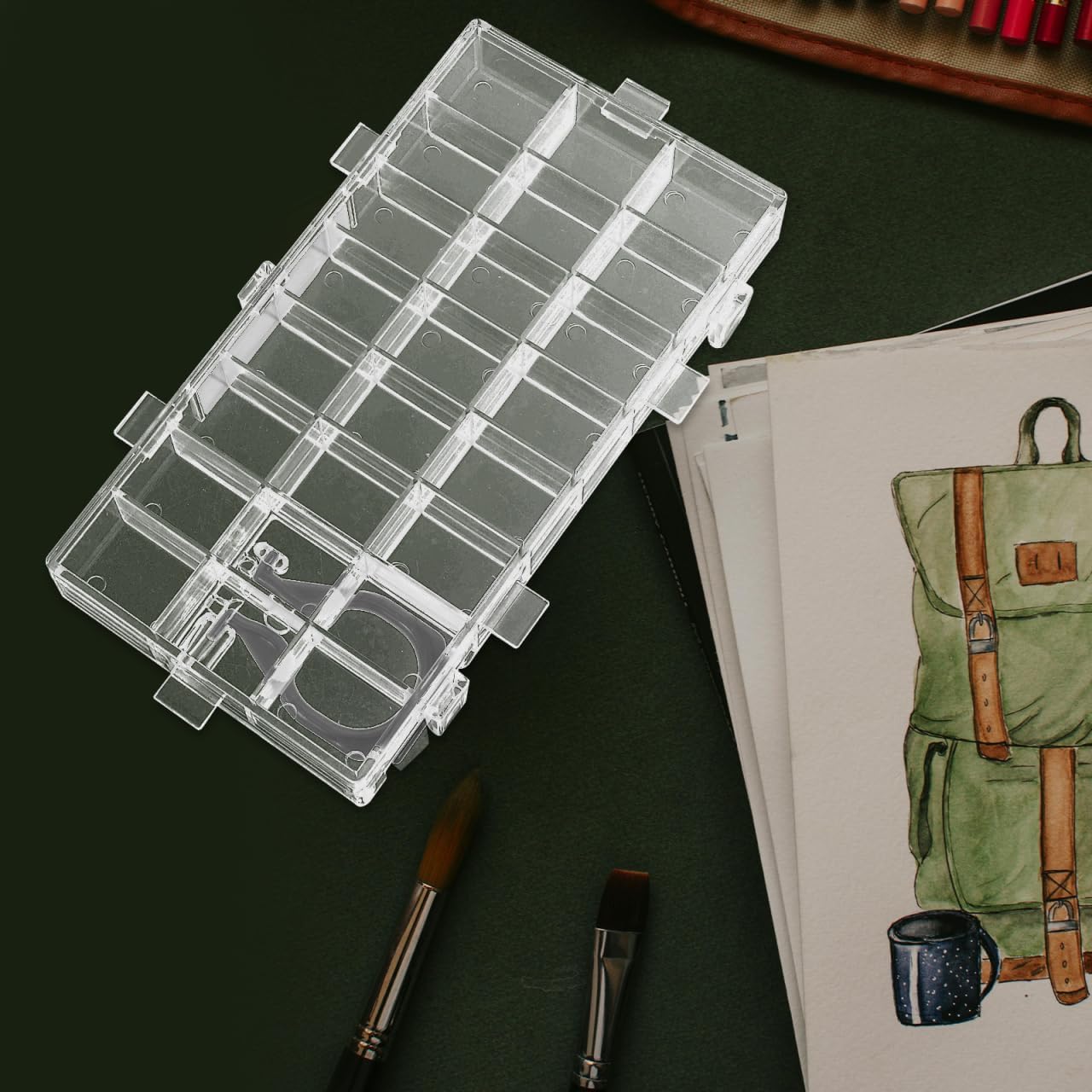Lurrose Portable Watercolor Paint Holder Box with Compartments Transparent Detachable Mini Palette for Pigment Mixing and Painting Color Storage 6.49X3.46X1.02In