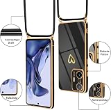Vauki Coque pour Xiaomi 11T/Xiaomi 11T Pro 5G avec Cordon de Collier, Galvanisé Etui Housse avec Motif Coeur d'amour, Antichoc Anti-Rayures Case avec Bandoulière pour Xiaomi 11T 5G 6.67", Noir - 2