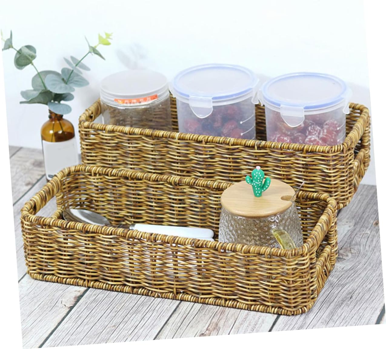 Cabilock 2pcs Woven Chopstick Holder Basket Utensil Drying Rack for Organized Storage Non Slip Base for Kitchen Dining Use Deep