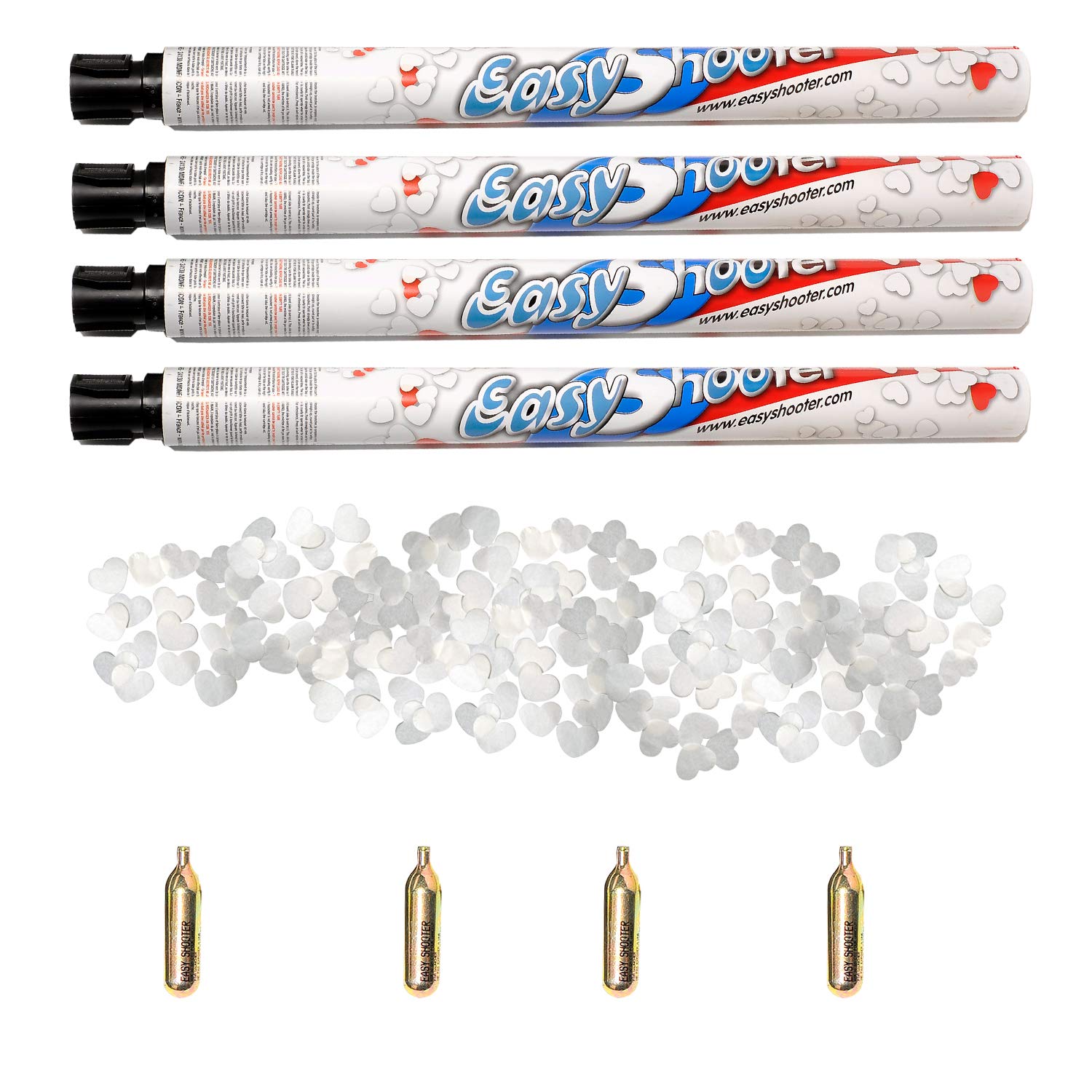 Lot de 2 recharges 2 Tirs Canon Confetti Petit Coeur Biodégradable Blanc Longueur 60-80 cm Hauteur 10-12 m pour Easyshooter …