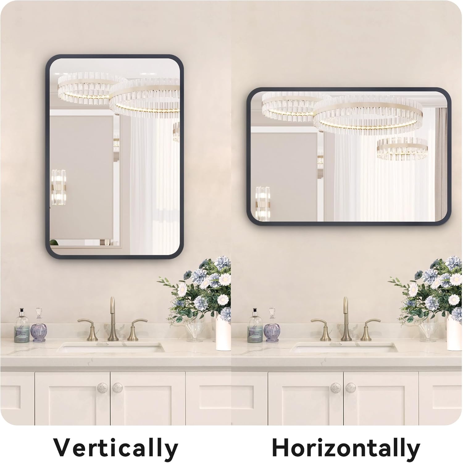 Bathroom Mirror for Wall 20x30 Inch Black Metal Framed Rounded Rectangle Mirror Vanity Mirror Bathroom Mirrors for Over Sink Wall Anti-Rust Hangs Horizontally or Vertically