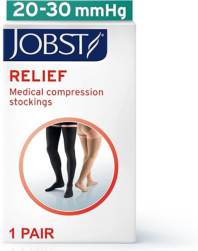 Miniatura 10 de JOBST Relief - Calcetines de compresión de 30-40 mmHg hasta el muslo, banda de silicona, puntera cerrada, negro, talla L