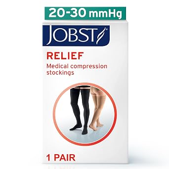 JOBST Relief 20-30 mmHg Compression Socks, Thigh High with Silicone Band, Open Toe, Beige, X-Large