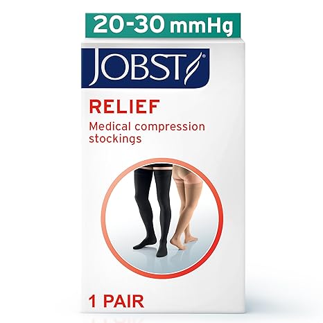 JOBST Relief 20-30 mmHg Compression Socks, Thigh High with Silicone Band, Open Toe, Beige, X-Large