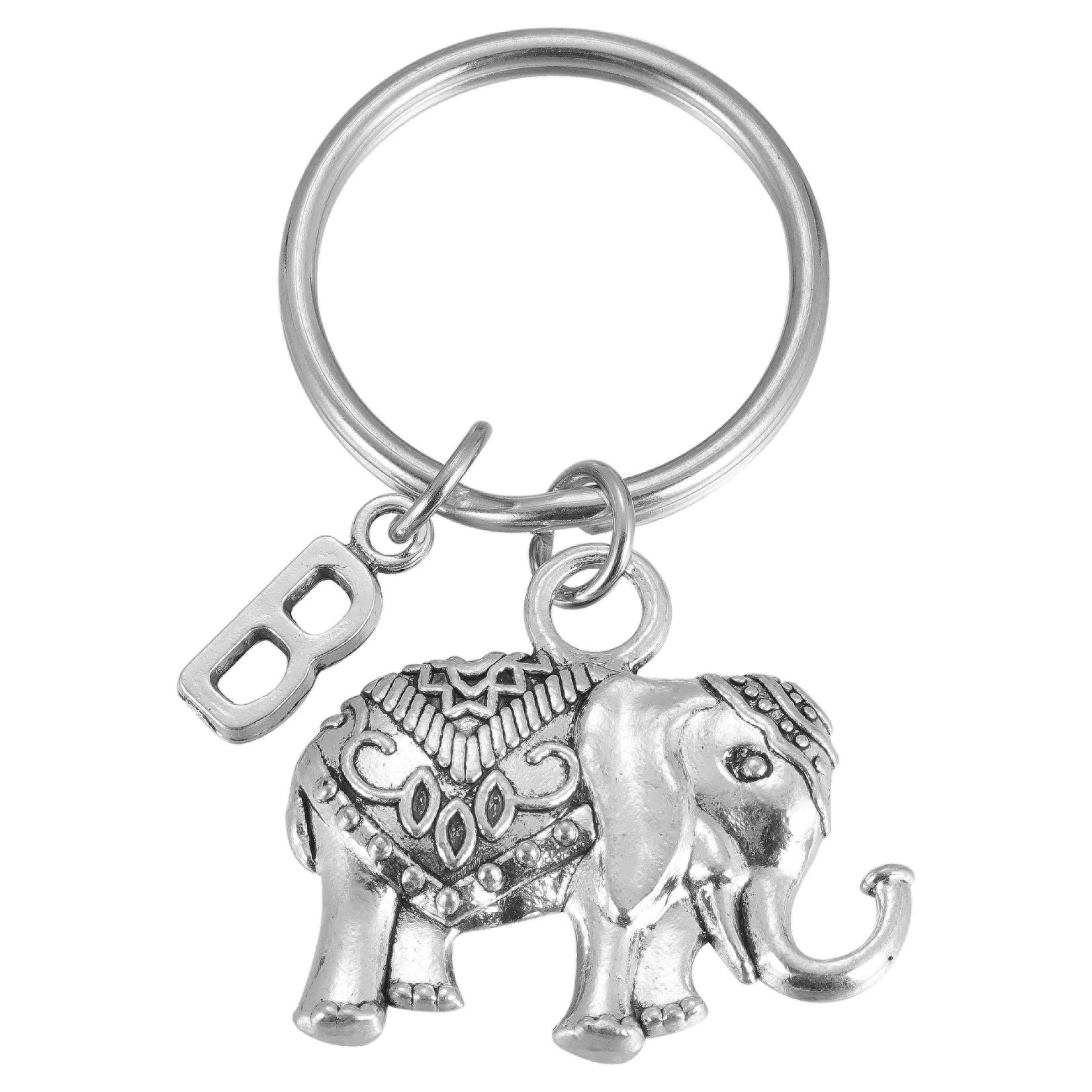 Initial Elephant Charm Keychain Elephant Keyring Elephant Lover Accessory Strength Friendship Gift for Girls Women