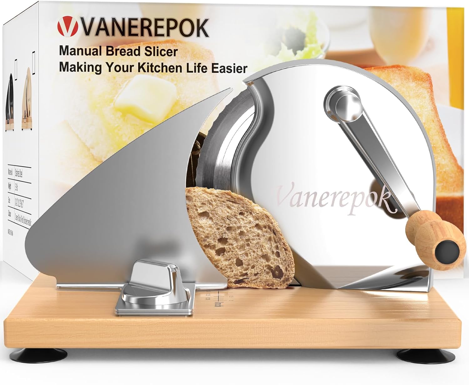 Manual Bread Slicer for Homemade Sourdough Bread Versatile Hand Crank Bread Slicer for Sourdough Crusty Bread Etc Stainless Steel Slicers Adjustable Width for Homemade & Commercial Use