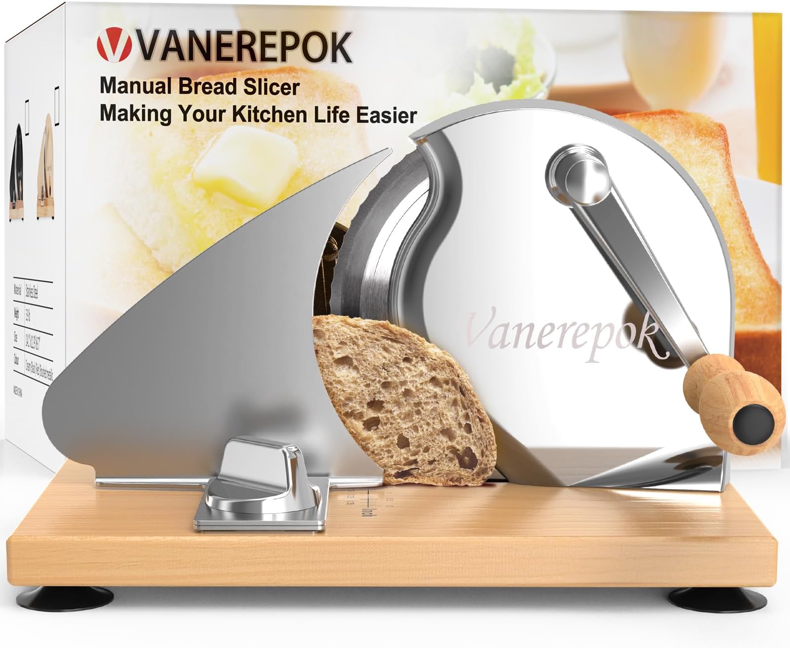 Manual Bread Slicer for Homemade Sourdough Bread Versatile Hand Crank Bread Slicer for Sourdough Crusty Bread Etc Stainless Steel Slicers Adjustable Width for Homemade & Commercial Use