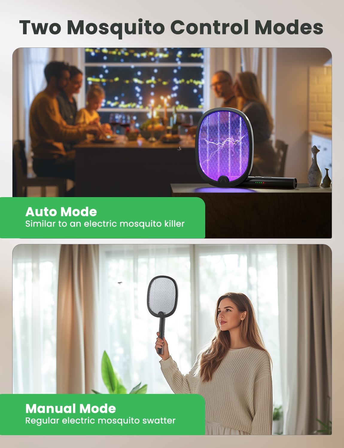 YISSVIC Electric Fly Swatter Foldable Bug Zapper Racket 2 in 1 Mosquito Killer with Attractant Light Rechargeable 1800mAh for Indoor Home Backyard Patio Camping