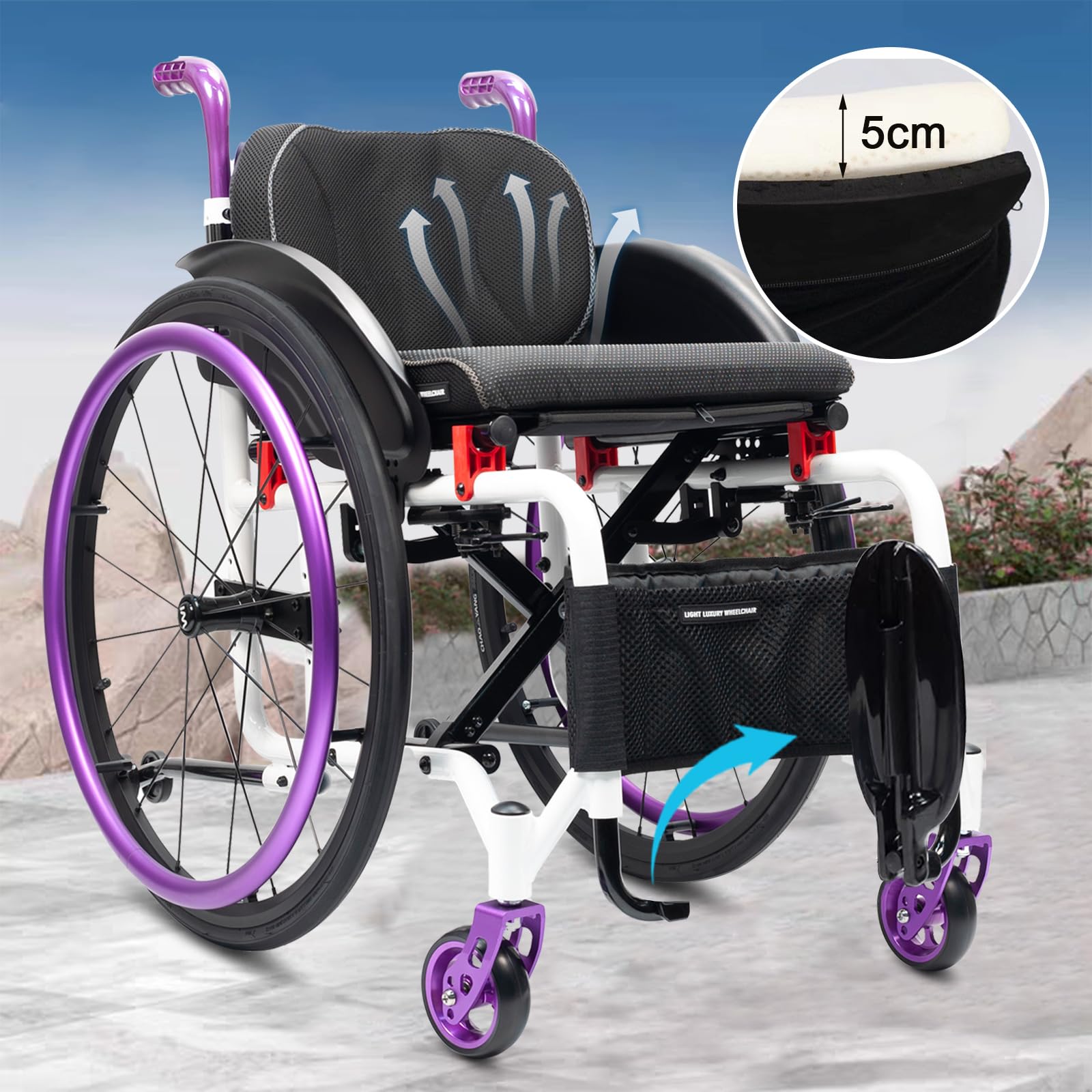 Silla De Ruedas Ligera para Adultos, Sillas De Ruedas Deportivas Manuales Plegables,Ultraligera de Aleación de Aluminio,Silla de Ruedas de tránsito, liberación rápida(Seat Width 38cm/15in,B)