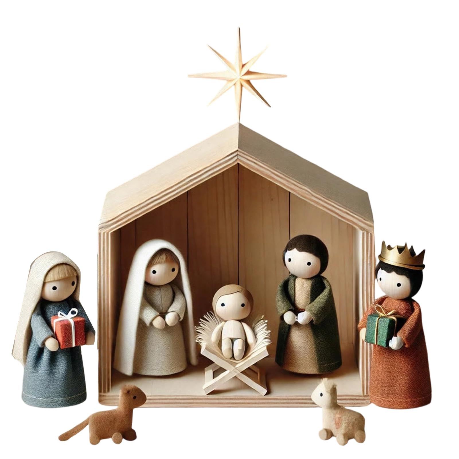 matumou Wooden Puppet Resin Figurines Set, Handcrafted Cute Miniature Ornaments, Creative Desktop Decoration for Home Living Room