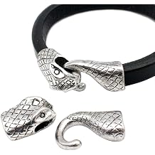 5 Sets Snake Clasps Bracelet End Hook 10mmx6mm Hole for Leather Glue in Antique Silver