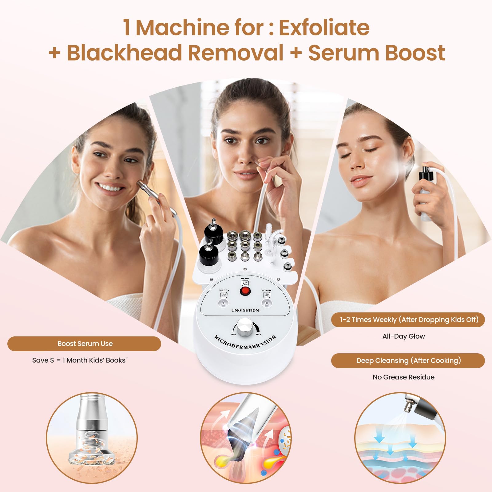 UNOISETION Diamond Microdermabrasion Machine Professional, 3 in 1 Dermabrasion Facial Peeling Skin Care Device for Salon Personal Home Use