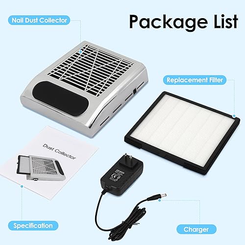 Miniatura 9 de Cofashion - Máquina de aspiración de polvo de uñas, aspiradora de polvo de uñas de 80 W, potente aspiradora de uñas para uñas acrílicas, filtro de