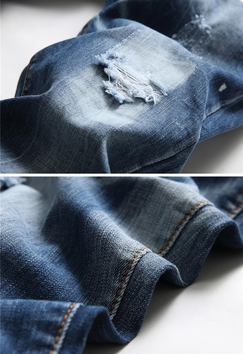 Jeans Uomo Slim Fit Strappati - Pantaloni in Denim Elasticizzato con Spruzzi di Inchiostro, Stile Urban e Streetwear Y2K