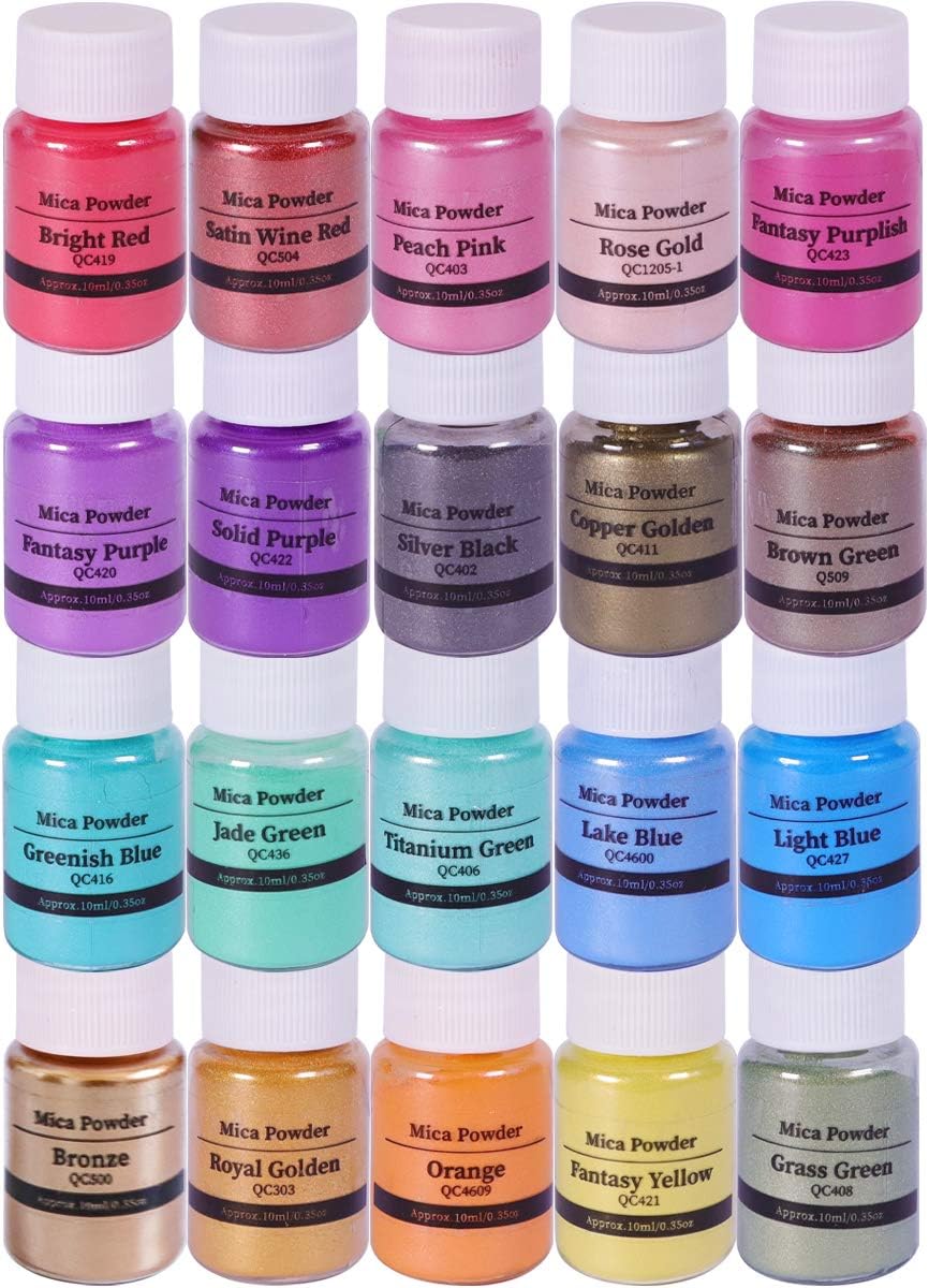 Mica Powder 24 Color 10g Each Pack, Pigment Powder Set for Painting, Nail Polish, Fine Arts, Lip Gloss, Makeup, Bath Bomb, Handmade Soap Making and Epoxy Resin