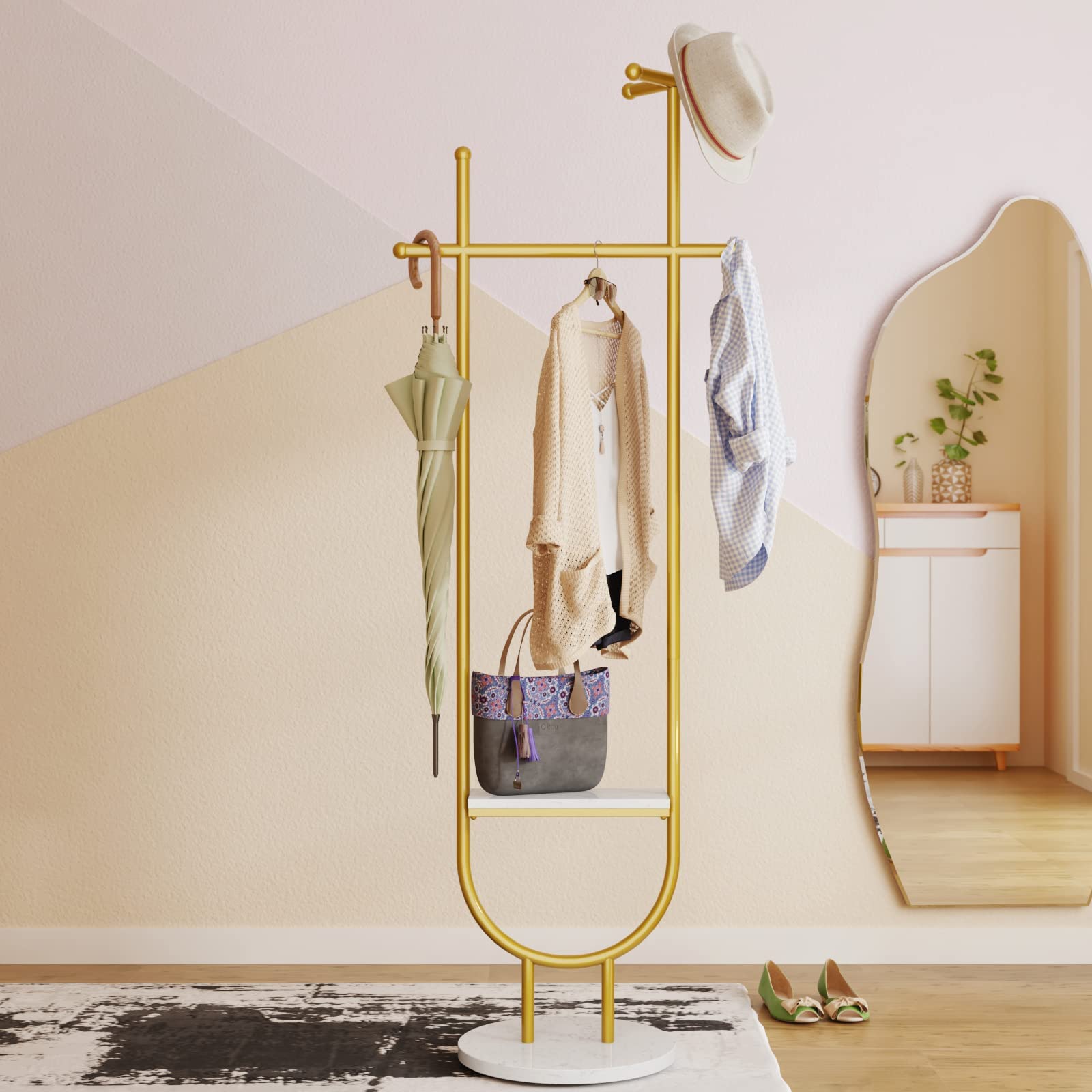 TIEOU Stylish Gold Coat Rack, Freestanding Coat Rack Stand, Gold