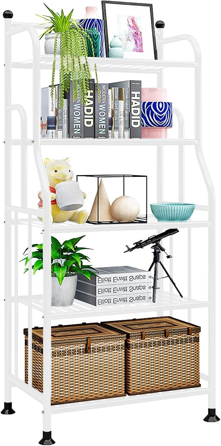 5 Tier Metal Standing Shelf Iron Sheet Storage Space Saver, Casulo Heavy Duty Storage Tower Rack, Multifunctional Shelving Unit Organizer Outdoor Flower Stand for Kitchen Bathroom Garage Pantry