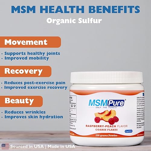 Miniatura 48 de KALA HEALTH MSMPure - Escamas de polvo MSM grueso con sabor a melocotón de frambuesa, MSM de origen estadounidense para la salud